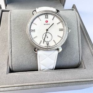 Genuine Michele Diamond Mother Of Pearl Watch with Leather and NewQuilted Straps